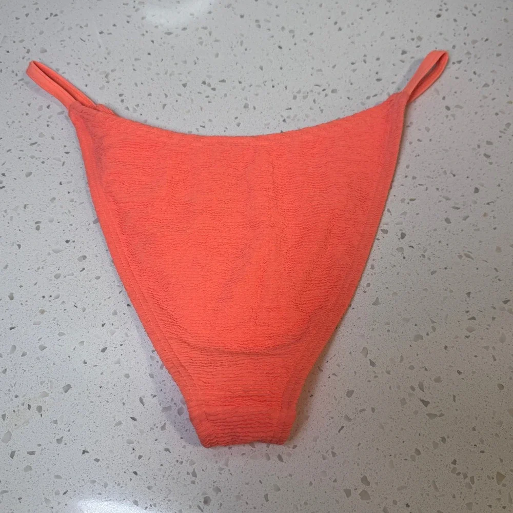 Damsel Neon Orange Smocked Crinkle High Cut Bikini Bottoms XL Cheeky Swimwear